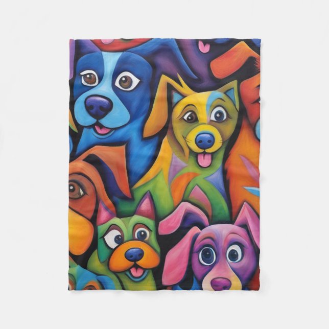Couverture Polaire Chiens de dessin animé abstraits complètement cool (Devant)