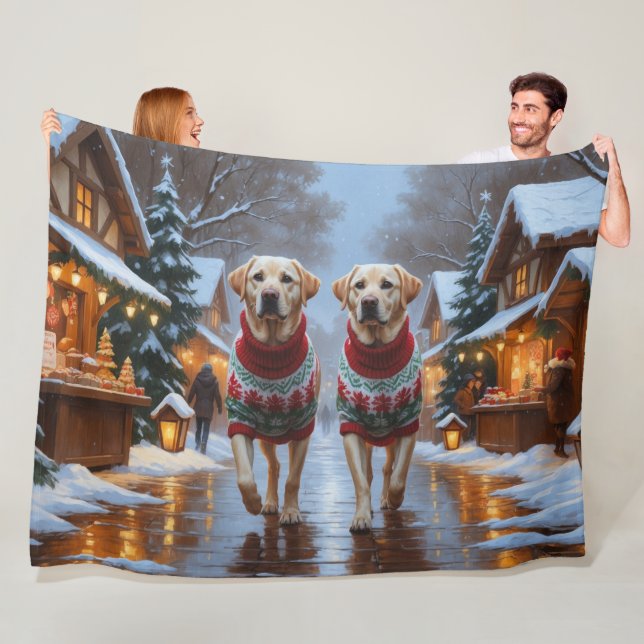 Couverture Polaire Chiens de Labrador Noël Neige Fêtes (En situation)