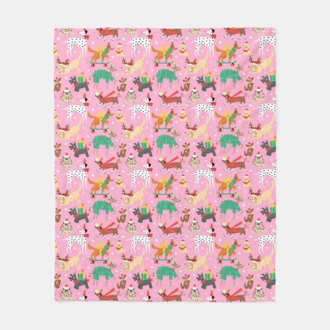 Couverture Polaire Chiens de Noël en Motif de vêtements de vacances (Devant)