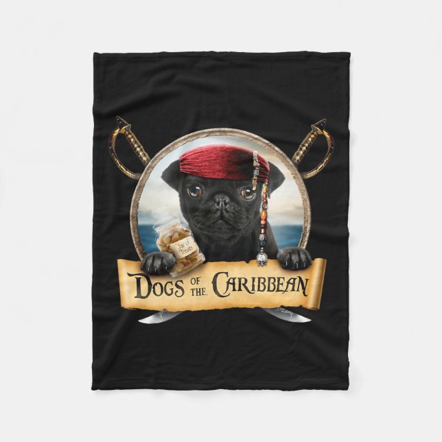 Couverture Polaire Chiens des Caraïbes - Doux Pirate Pug Noir (Devant)