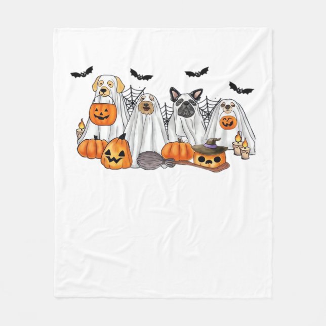 Couverture Polaire Chiens en costumes fantômes Halloween T-shirt clas (Devant)