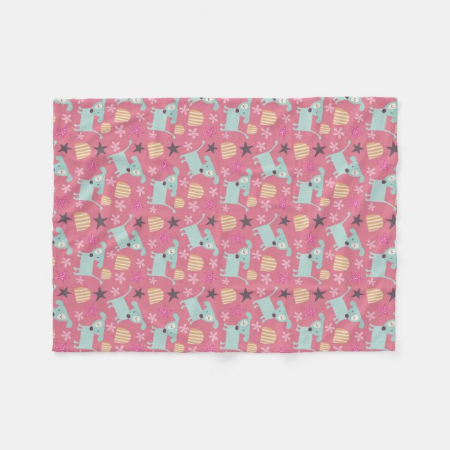 Couverture Polaire Chiens, étoiles et fleurs (Devant (Horizontal))