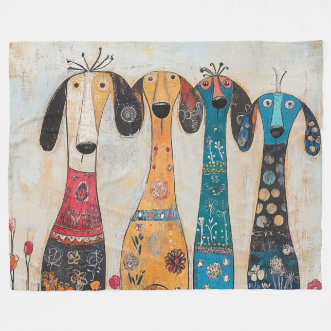 Couverture Polaire Chiens Fous Longs et Élancés (Devant (Horizontal))