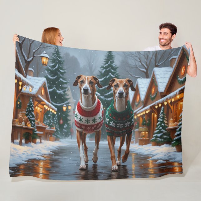 Couverture Polaire Chiens Greyhound Noël Neige Fêtes (En situation)