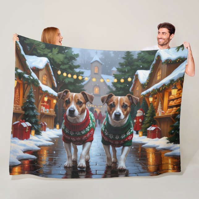 Couverture Polaire Chiens Jack Russell Noël Neige Fêtes (En situation)