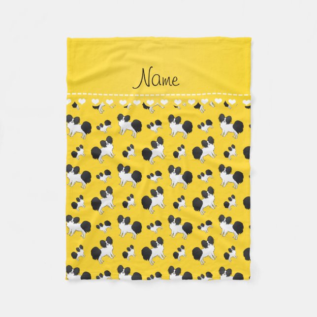 Couverture Polaire Chiens Papillon jaune de nom personnalisé (Devant)