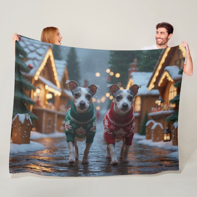 Couverture Polaire Chiens Rat Terrier Noël Neige Fêtes (En situation)