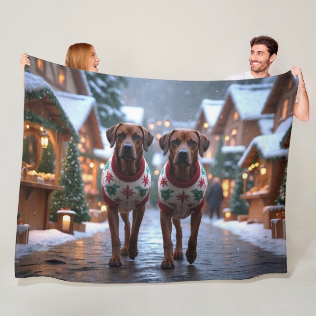 Couverture Polaire Chiens Rhodesian Ridgeback Noël Neige Fêtes (En situation)