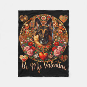 Couverture Polaire Chiens 'Sois Ma Saint-Valentin' Fleur Coeur Rouge 