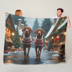 Couverture Polaire Chiens Vizsla Noël Neige Fêtes