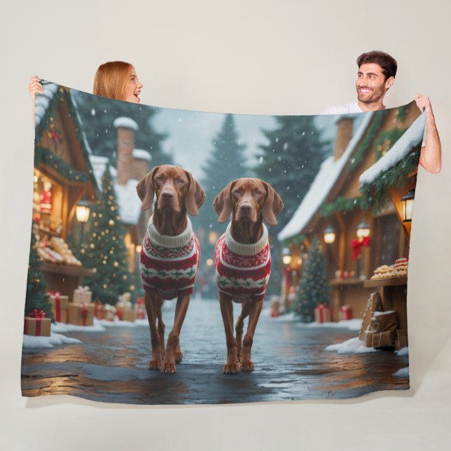 Couverture Polaire Chiens Vizsla Noël Neige Fêtes (En situation)