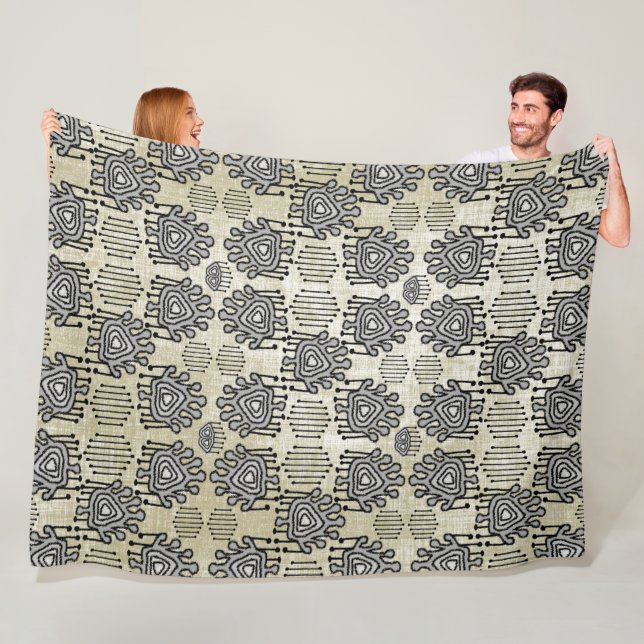Couverture Polaire Chiffres Tribaux Gris Tan Moderne Motif iKat (En situation)