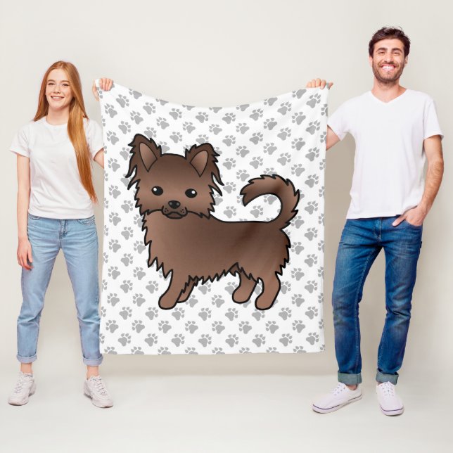 Couverture Polaire Chihuahua à longs poils au chocolat Chien de dessi (En situation)