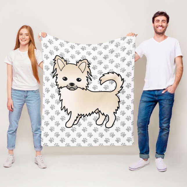 Couverture Polaire Chihuahua à longs poils crème Chien de dessin anim (En situation)