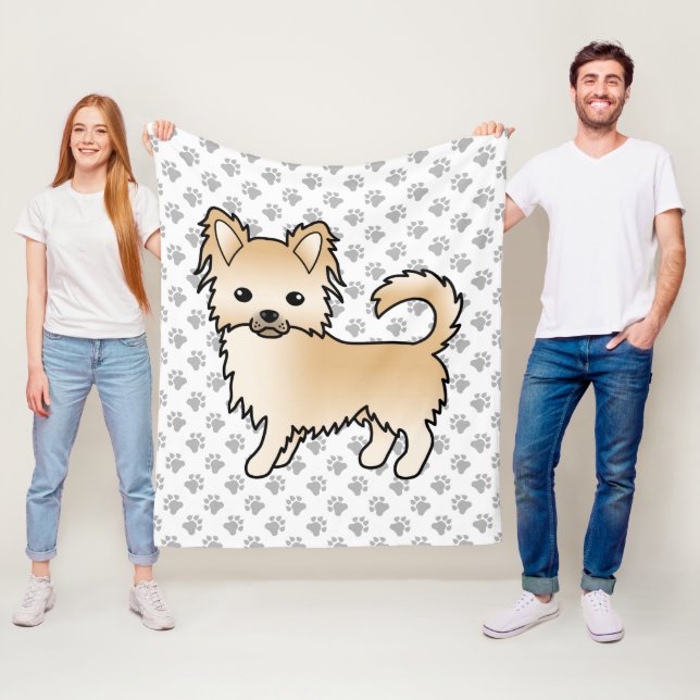 Couverture Polaire Chihuahua à poil long couleur faon Chien de dessin (En situation)