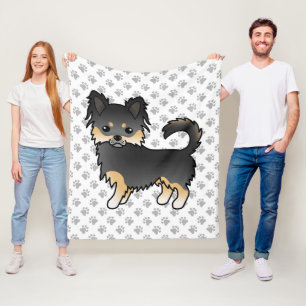 Couverture Polaire Chihuahua à poil long noir et feu, joli chien et p