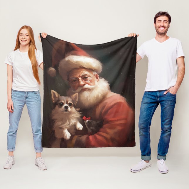 Couverture Polaire Chihuahua avec Noël Festif du Père Noël (En situation)