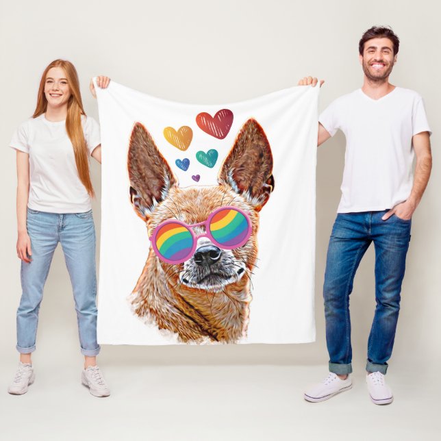 Couverture Polaire Chihuahua Chien avec Coeurs Saint Valentin (En situation)