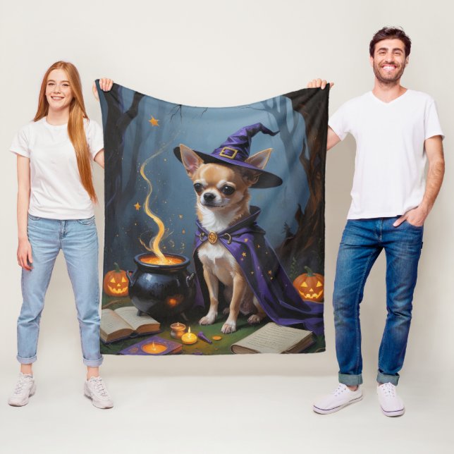 Couverture Polaire Chihuahua Chien Whimsical Halloween Peinture (En situation)