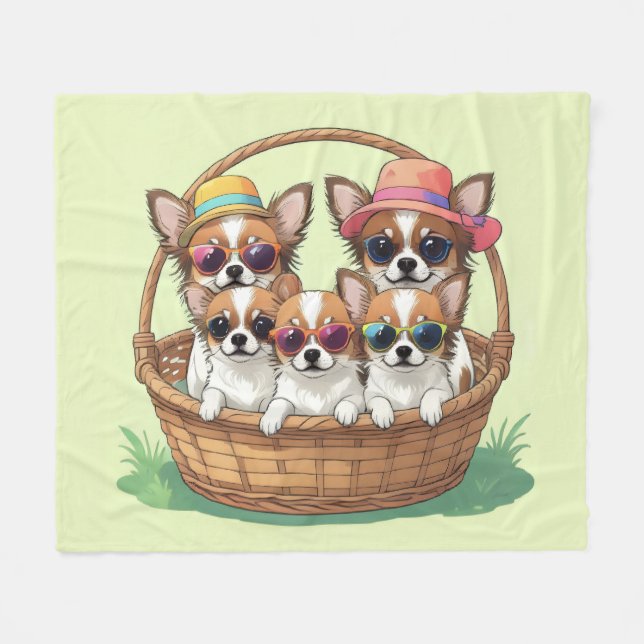 Couverture Polaire Chihuahua chiots drôles (Devant (Horizontal))
