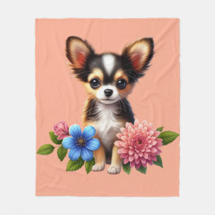 Couverture Polaire Chihuahua Chiuppy avec fleurs décoratives