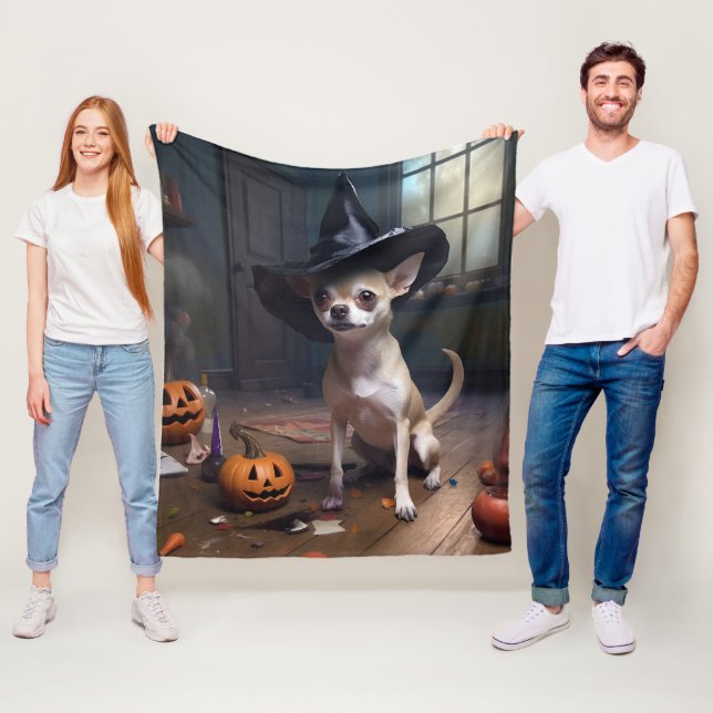 Couverture Polaire Chihuahua Citrouilles Halloween effrayant (En situation)