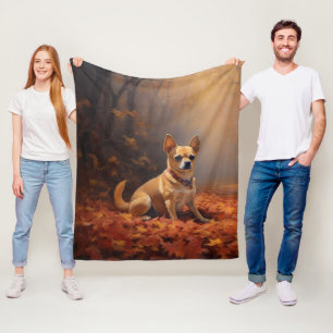 Couverture Polaire Chihuahua dans les feuilles d'automne qui tombent