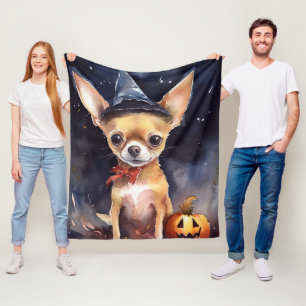 Couverture Polaire Chihuahua d'Halloween avec la peur Citrouille