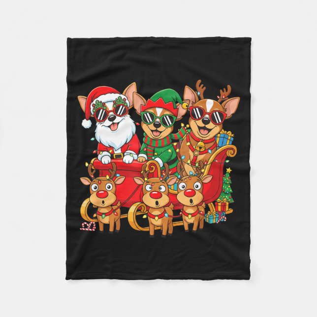 Couverture Polaire Chihuahua Dog Santa Reindeer Elf Christmas Womens  (Devant)