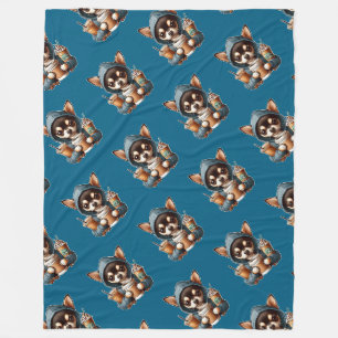 Couverture Polaire Chihuahua en sweat-shirt à capuche tenant un café