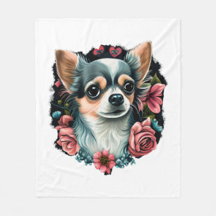 Couverture Polaire Chihuahua mignon chien de belles fleurs fille