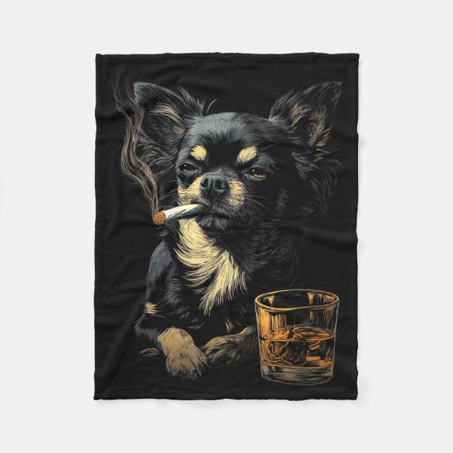 Couverture Polaire Chihuahua Smoking Cigarette Whisky Lover Funny Dog (Devant)