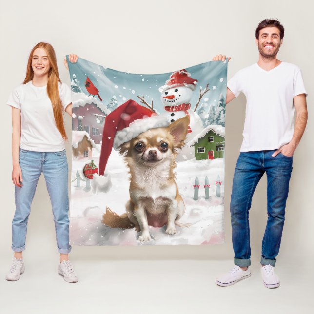 Couverture Polaire Chihuahua Winter Wonderland Christmas Joy (En situation)