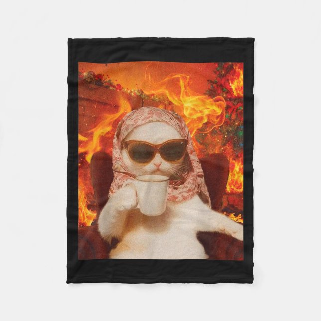 Couverture Polaire Chill Cat And Coffe Xmas Funny Cat Meme Y2k Joke  (Devant)