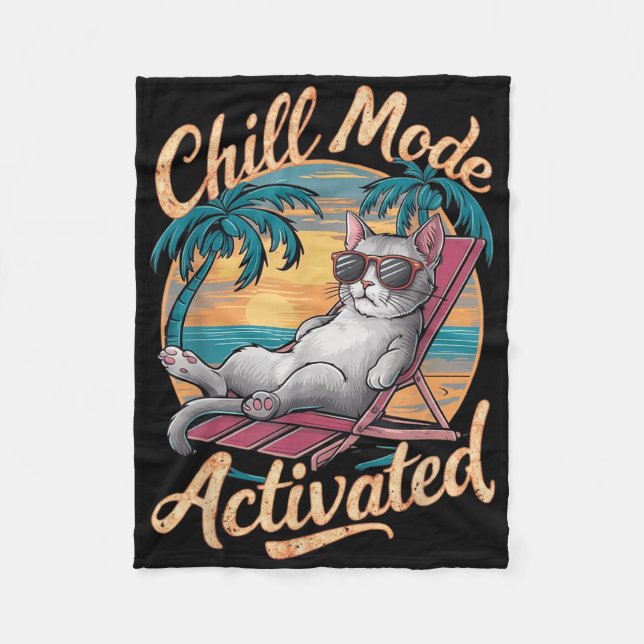 Couverture Polaire Chill Mode Chat Activé Avec Gles Sur La Plage (Devant)