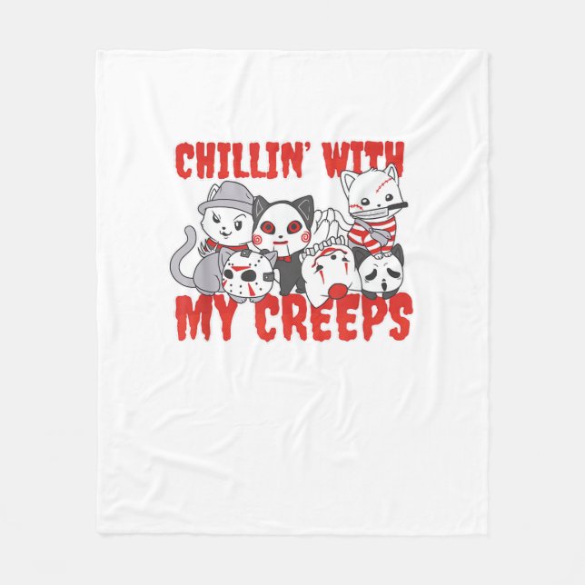 Couverture Polaire Chillin Avec Mes Creeps Chat Horreur Killer Hallow (Devant)