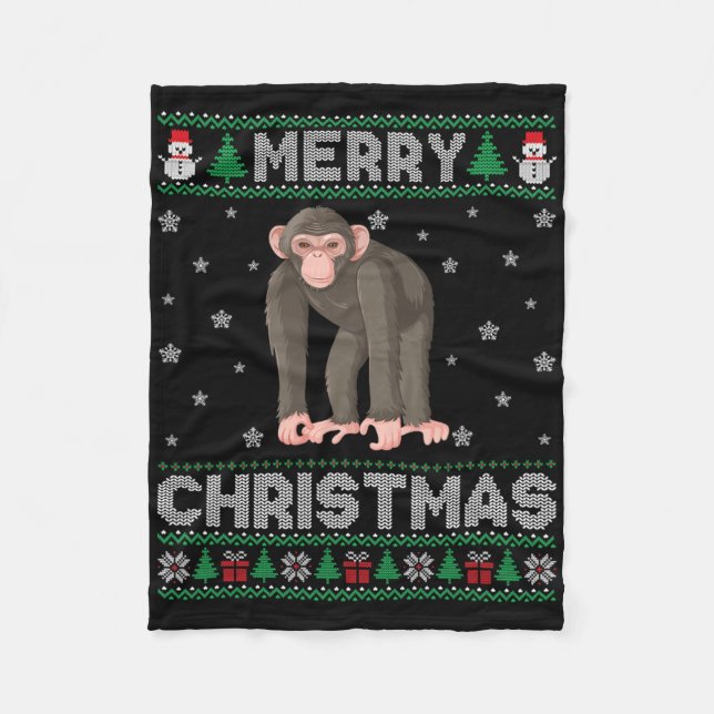 Couverture Polaire Chimpanzé Animal Hommes Femmes Enfants Vilain Noël (Devant)