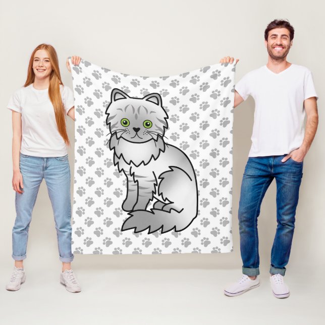 Couverture Polaire Chinchilla Tabby Argent Persan Gris Chat & Pattes (En situation)