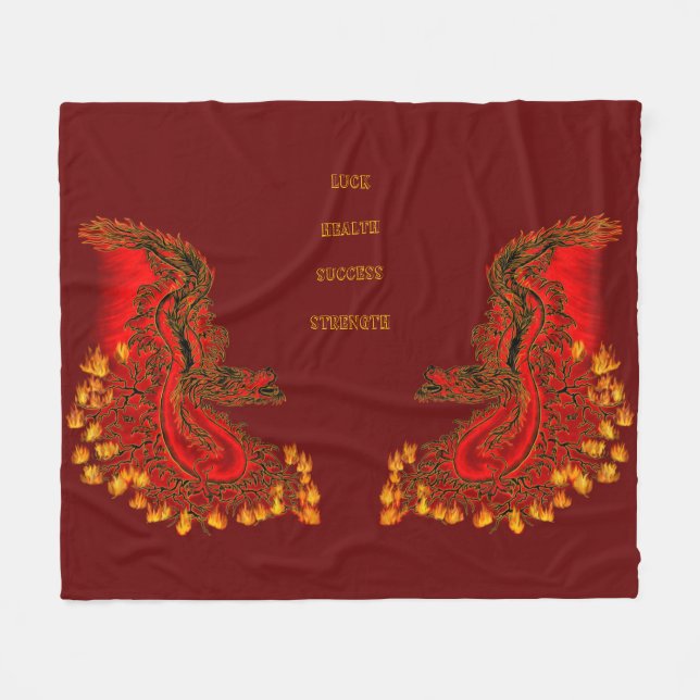 Couverture Polaire Chine Dragon rouge et or design (Devant (Horizontal))