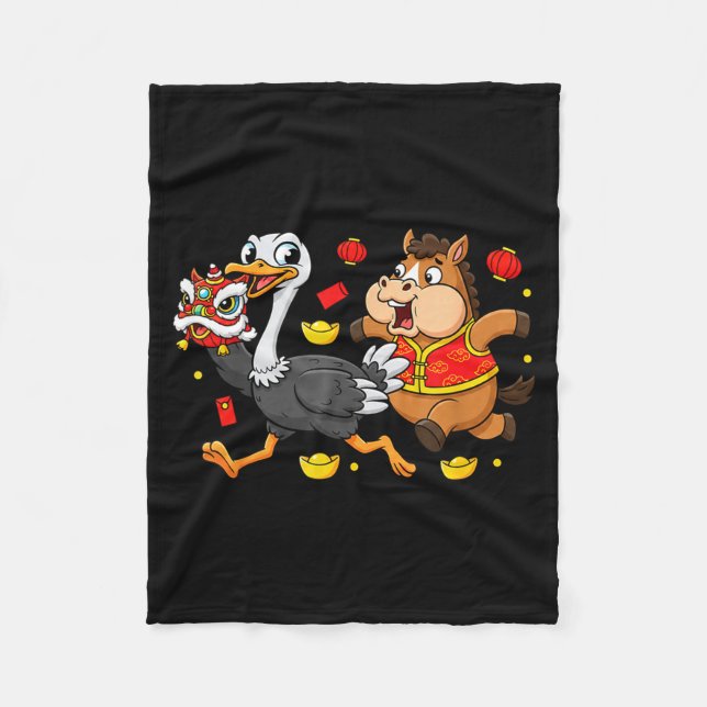 Couverture Polaire Chinese Horse Ostrich Funny Kids Mens Womens Happy (Devant)