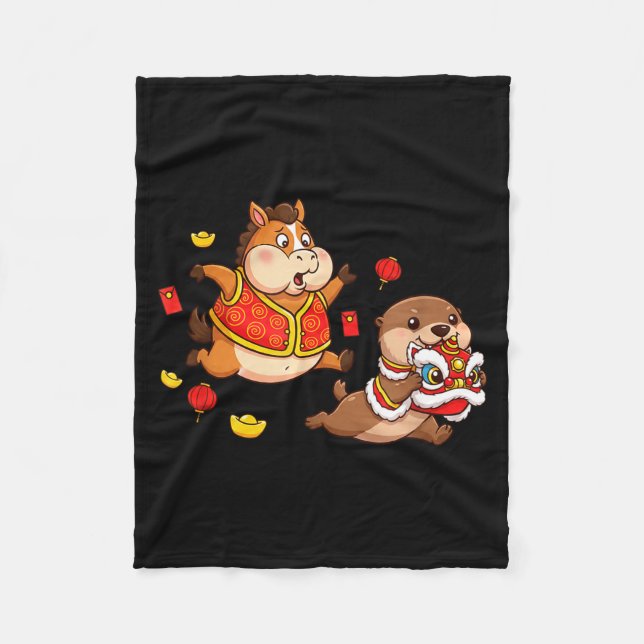 Couverture Polaire Chinese Horse Otter Funny Kids Mens Womens Happy N (Devant)