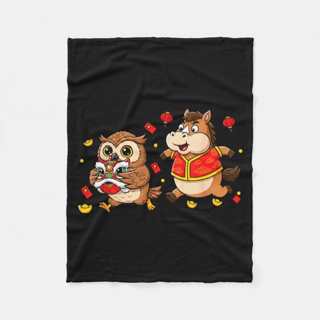Couverture Polaire Chinese Horse Owl Funny Kids Mens Womens Happy New (Devant)