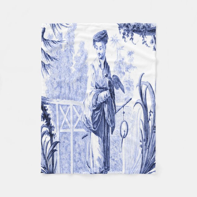 Couverture Polaire Chinoiserie bleue et blanche Oriental (Devant)