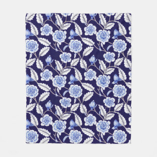 Couverture Polaire Chinoiserie Delft Blue Floral Porcelaine Motif
