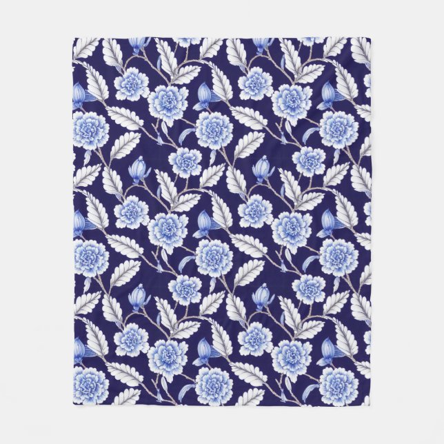 Couverture Polaire Chinoiserie Delft Blue Floral Porcelaine Motif (Devant)