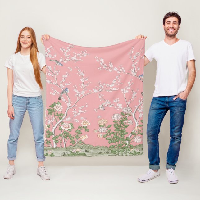 Couverture Polaire Chinoiserie rose (En situation)