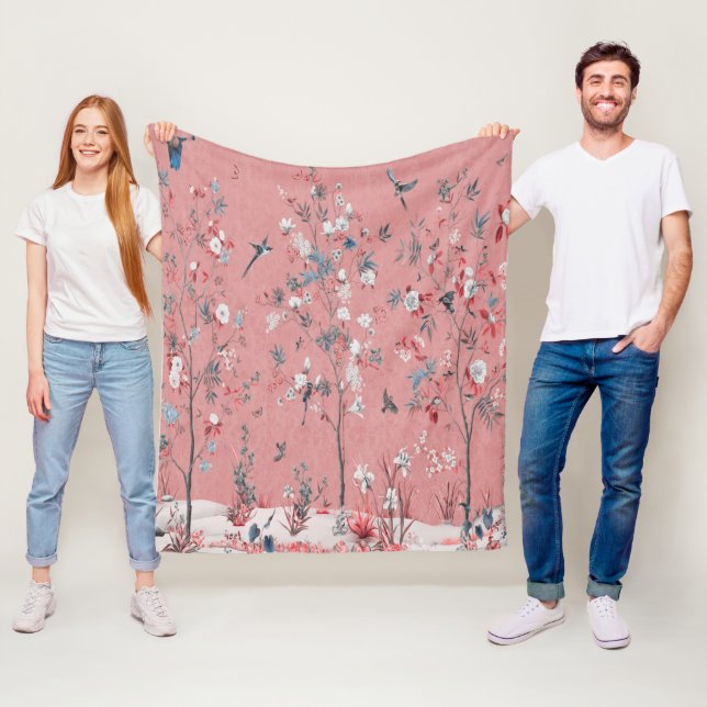 Couverture Polaire Chinoiserie rose (En situation)