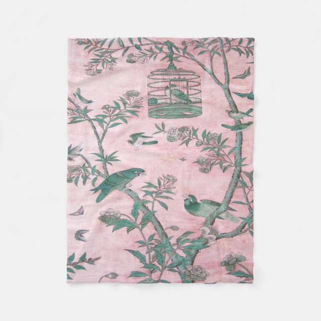 Couverture Polaire Chinoiserie rose (Devant)