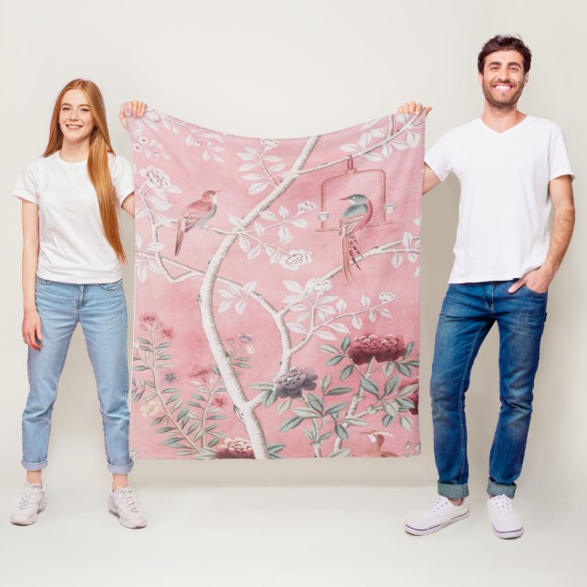 Couverture Polaire Chinoiserie rose (En situation)