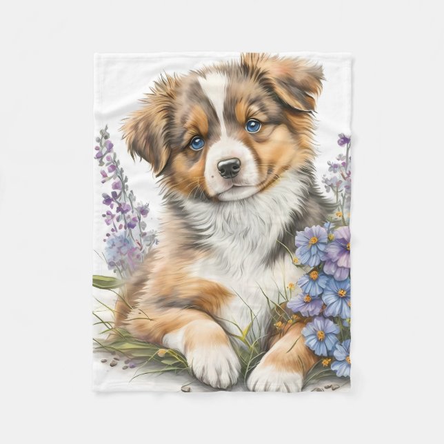 Couverture Polaire Chiot adorable berger australien (Devant)